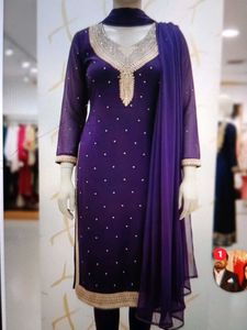 Purple Kurta With Dupatta For Party Wear
