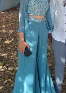 Teal Embroidered Crop Top &amp; Palazzo Set