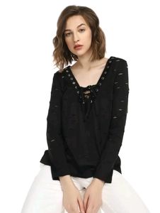 Gothic Cut Out Tie Up V-neck Top