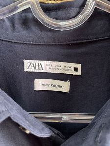 Zara Navy Blue Button-Down Shirt (Made in Morocco)