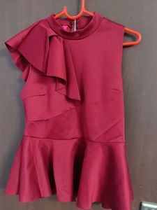 Burgundy Ruffle Peplum Top