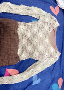 Tan Brown Net Top