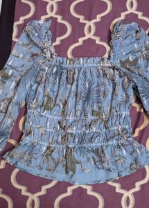 Blue Floral Smocked Top