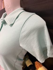 Mint Ribbed Polo Crop Top