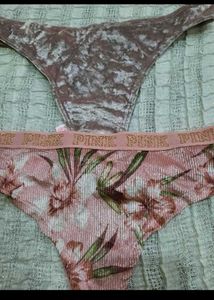 PINK Floral &amp; Velvet Thong Set