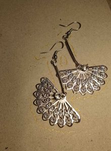 Silver oxidised Fan Earings
