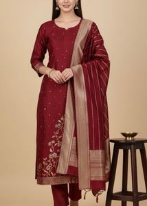 Unstitched maroon suit with elegant embroidery