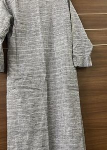 Grey Cotton Blend Linen Kurta
