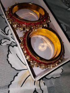 Red Bangles With White Pearls