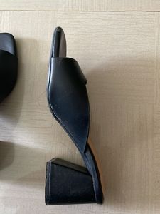 Black Solid Block Heels