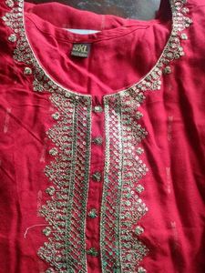 Red Embroidered Kurta Set