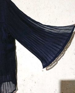 Navy Pleated Sheer Blouse