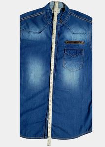 Gesture Denim Casual Shirt With Mandarin Collar