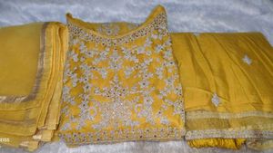 Beautiful Yellow Anarkali FrockWith Plazzo Dupatta