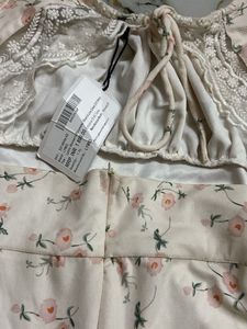 Off White Floral Printed Middi Dress