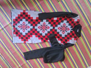 Stylish Red &amp; Black Woolen Kurta Set