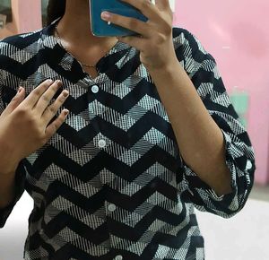 Stylish Black &amp; White Zigzag Print Tunic