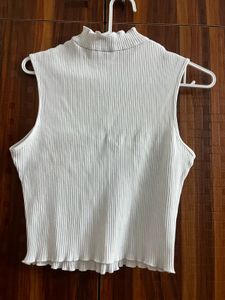 White Ribbed Mock Neck Tank