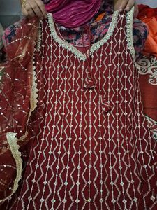 Maroon Embroidered Kurta Set