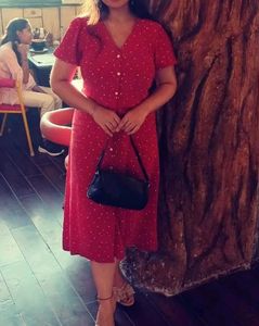 Korean Heart Print Red Fit N Flare Dress