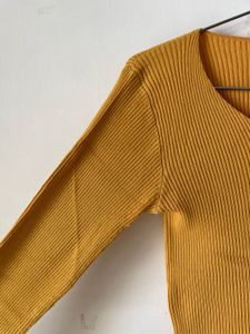 Mustard Ribbed V-Neck Top
