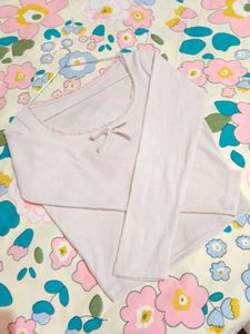 Soft Blush Ribbed Bow Top