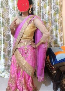 It&#39;s Pink Golden Colour Lehenga Fully Artwork