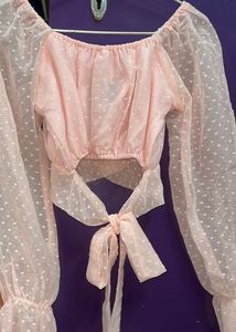 Baby Pink Crop Top With Back Tie-knot