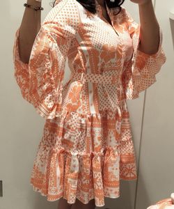 Orange Printed Mini Dress