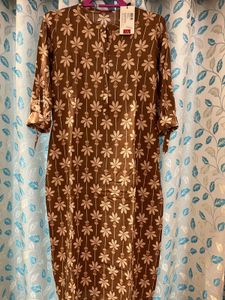 Brown &amp; White Floral Print Kurti