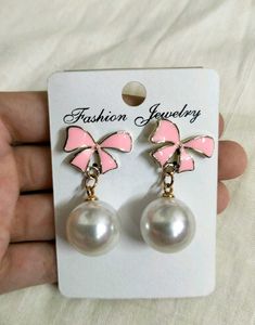 Pink Bow Pearl Earrings