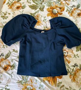 Blue Puffy Sleeves Top