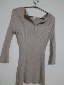 Ribbed Zipper Mini Dress