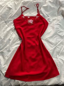 Red Embroidered Slip Dress
