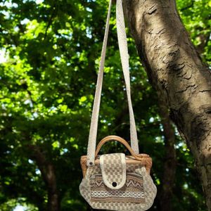 Handwoven Boho-Chic Sling Bag with Bamboo Handles