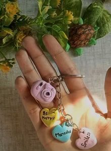 Cute Clay Camera & Hearts Keychain