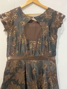 Women’s Ethnic Brown Gown With Patchwork On Front