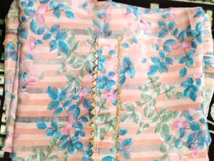 Silk Summer Suit Salwar Peach +Blue Color Combinat