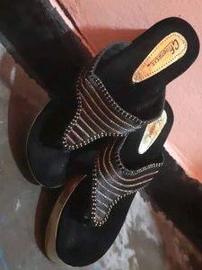 Black Embellished CF Footwear Wedges