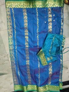 Blue Silk Saree with Blouse