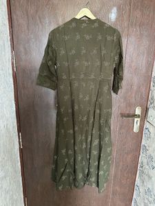 Olive Green Floral Print Tunic Dress