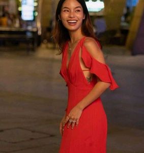 TOPSHOP Fril Sleev Red V-Neck Dress