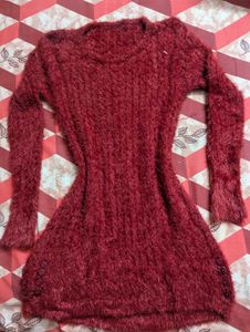 🍓Brick Red Woolen Fuzzy Sweater Dress🍓