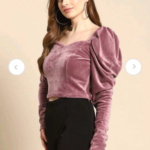Neck Velvet Blouson Crop Top
