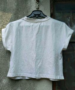 White &amp; Red Cropped T-Shirts
