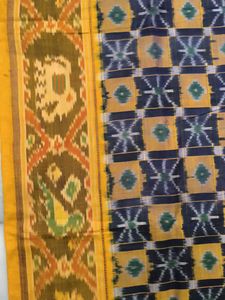 Vintage Ikat Saree Yellow &amp; Navy