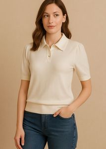 Elegant Cream Puff-Sleeve Knit Tshirt