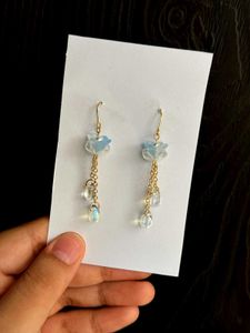 Handmade Blue Floral Earrings with Golden Chains ✨