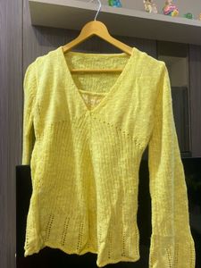 Yellow Knit V-Neck Top
