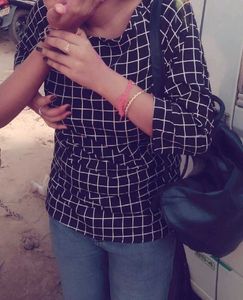 Black White Crepe Top